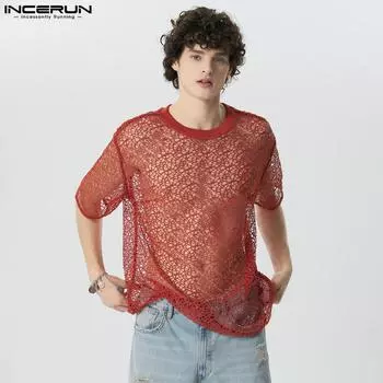 INCERUN Летние мужские топы с круглым вырезом и короткими рукавами