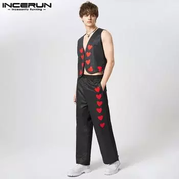INCERUN Летние мужские жилеты без рукавов с принтом и длинные брюки
