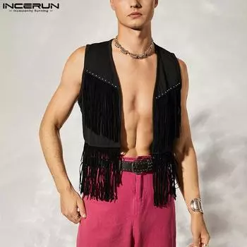 INCERUN Летние мужские жилеты без рукавов с кисточками на бретелях