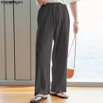 INCERUN летние тонкие мужские широкие длинные брюки сплошной цвет повседневные свободные брюки макси размера плюс