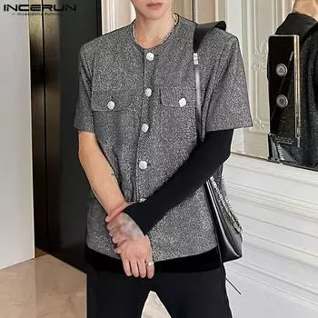 INCERUN Летний черный мужской пиджак с короткими рукавами, повседневные пальто