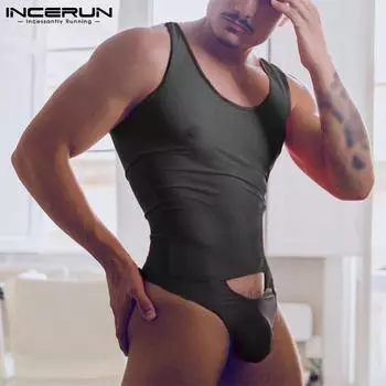 INCERUN, летний модный мужской сексуальный сетчатый комбинезон без рукавов, однотонный тонкий домашний комбинезон, нижнее белье, комбинезон 2XL