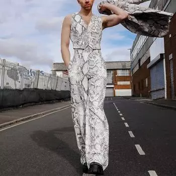 INCERUN Летний мужской костюм из 2 предметов с принтом, укороченные топы без рукавов, длинные брюки, одежда