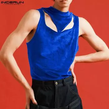 INCERUN/летний мужской треугольный шарф, майка, эластичный тонкий жилет без рукавов с вырезами