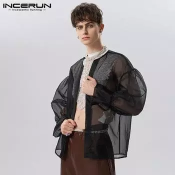 INCERUN Летний мужской вечерний прозрачный сетчатый кардиган