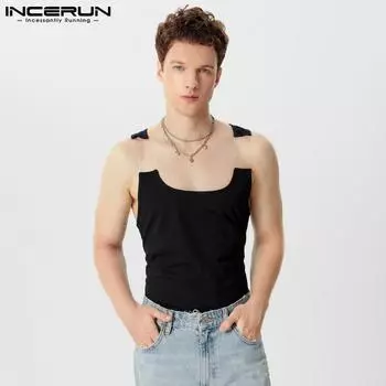 INCERUN Летний мужской жилет без рукавов на бретелях Повседневный жилет XL белый