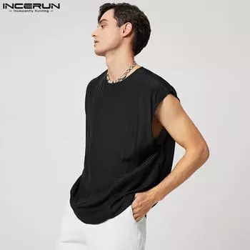 INCERUN Летний мужской жилет без рукавов однотонные майки 3XL армия зеленый