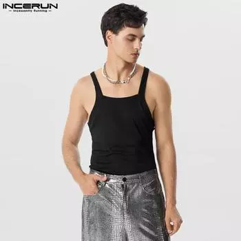 INCERUN Летний мужской жилет без рукавов вязаный облегающий топ на бретелях