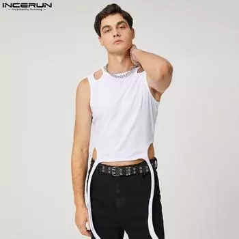 INCERUN Летняя белая мужская майка без рукавов XL белый