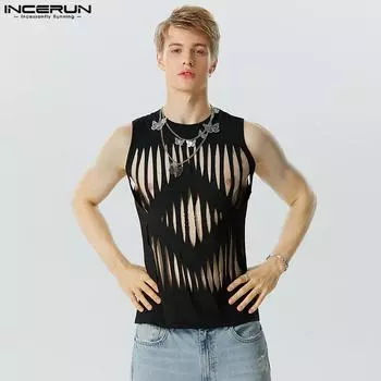 INCERUN Летняя мужская модная майка без рукавов с вырезами