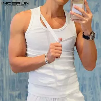 INCERUN/летняя мужская модная жилетка без рукавов для фитнеса, эластичные топы на бретелях для спортзала, однотонная повседневная сексуальная тонкая блузка S-5XL