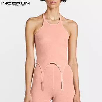 INCERUN Летняя мужская трикотажная клубная одежда с нерегулярным подолом, тонкие однотонные топы