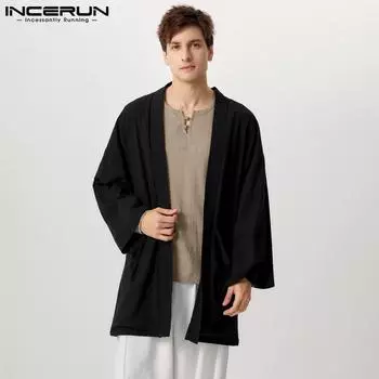 INCERUN Мужские тонкие кимоно-кардиганы с рукавами «летучая мышь» и открытым передом 4XL