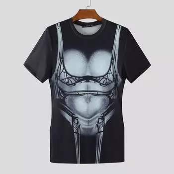 INCERUN Men Casual Round Neck 3D Print Fitted T-shirt Tops S