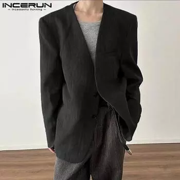 INCERUN Men Collarless Long Sleeve One Buttons Thin Blazer Coats 2XL красный