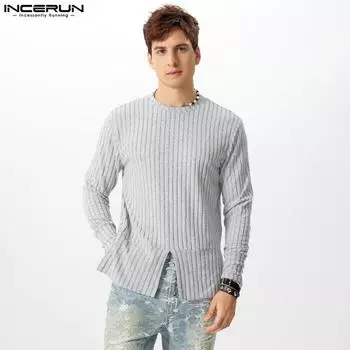 INCERUN Men Cowl Neck Long Sleeve Knitted Pullovers Layers Wrap Irregular Sweaters S чёрный