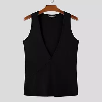 INCERUN Men Deep V Neck Sleeveless Summer Rib Tank Tops Sport Gym Tee S