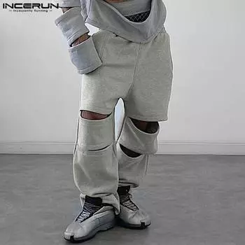 INCERUN Men Elastic Waist Cutout Hollow Long Sport Trousers Sweatpants S чёрный