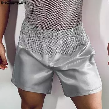 INCERUN Men Elastic Waist Glitter Casual Party Club Mini Pants Shorts розовый