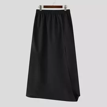 INCERUN Men Elastic Waist Irregular Wrap Casual Loose Long Pants Trousers S