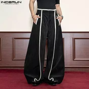 INCERUN мужские эластичные талии прошитые длинные вельветовые широкие брюки с карманами 2XL серый