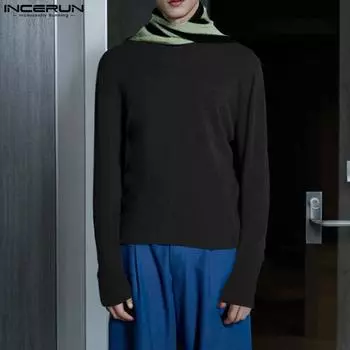 INCERUN Men High Neck Long Sleeve Scarf Pullover Casual Patchwork Tops S зелёный