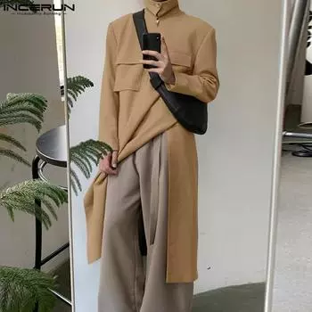 INCERUN Мужская туника с высоким воротом, застежкой-молнией и длинным рукавом, ветровка 4XL чёрный