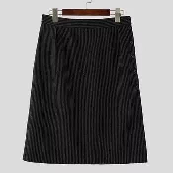 INCERUN Men High Waist Button Long Skirts Casual A-line Splits Kilt S