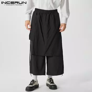INCERUN Men Irregular Casual Pants Elastic Waist Loose Layers Wide Leg Pants S чёрный