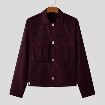 INCERUN Men Lapel Neck Long Sleeve Casual Cargo Jackets Coats XL вино красного