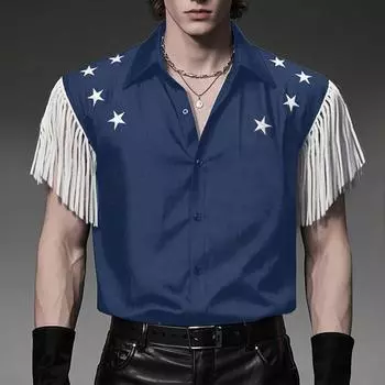 INCERUN Men Lapel Neck Tassel Sleeveless Buttons Up Embroidery Casual Shirts S чёрный