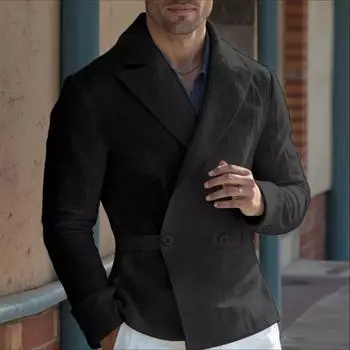 INCERUN Men Long Sleeve Front Cross Semi-Sheer Shirts Tops S чёрный