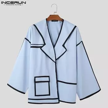 INCERUN Men Long Sleeve Stitching Open Front Cardigan Thin Coats L