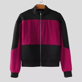 INCERUN Men Long Sleeve Stitching Zipper Up Texture Jackets Short Coats S