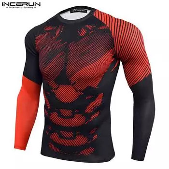 INCERUN Мужские длинные рукава полосатый принт майки повседневные тонкие базовые топы S зелёный