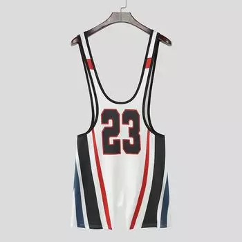 INCERUN Men Low Cut Sleeveless Letter Striped Print Home Wear Jumpsuits Rompers S белый