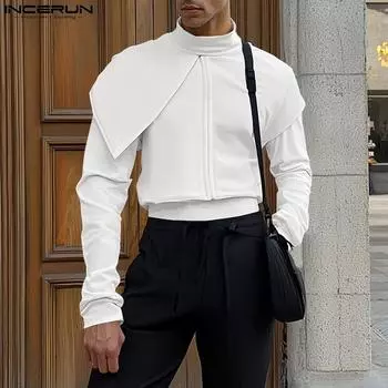 INCERUN Men Mockneck Long Sleeve Layers Solid Short Pullover Tops 2XL белый