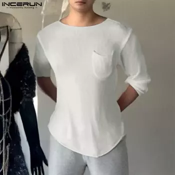 INCERUN Men O-neck Long Sleeve Irregular Casual Skinny T-shirts Undershirts S чёрный