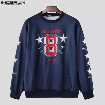 INCERUN Men O Neck Long Sleeve Letter Print Casual Oversized Pullovers Sweatshirts S чёрный