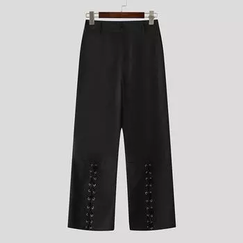 INCERUN Men s High Waist Bandage Hem Long Straight Pants Trousers S