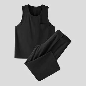 INCERUN Men Sets Two Pieces Sleeveless Tank Tops Long Pants Sets Outfits S