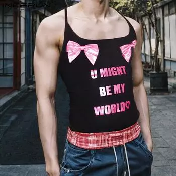 INCERUN Men Sexy Sleeveless Printing Slim Party Short Tank Tops Camisole S розовый
