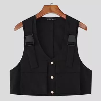 INCERUN Men Sleeveless Casual Loose Cargo Crop Tank Tops Waistcoat S