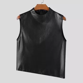 INCERUN Men Sleeveless Glitter Smooth Irregular Party Slim Tank Tops L