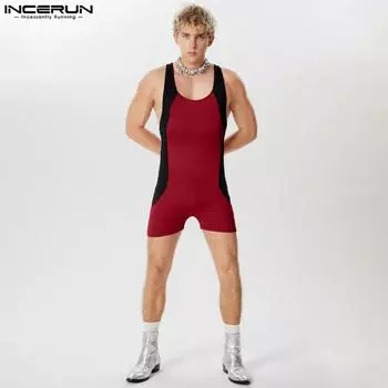 INCERUN Мужская домашняя одежда без рукавов Боди Приталенные боксерские комбинезоны Комбинезоны XL розовый