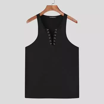 INCERUN Men Sleeveless Lace-up Casual Fitted Tank Tops Undershirts S