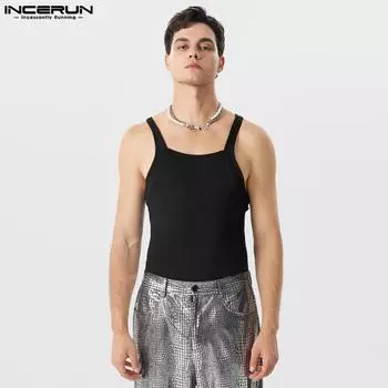 INCERUN Men Sleeveless Solid Color Summer Tank Tops 2XL белый