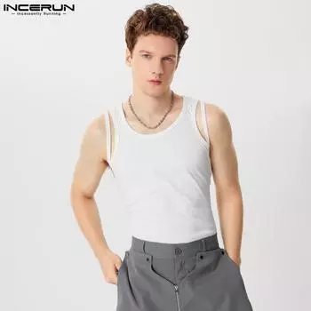 INCERUN Мужские майки без рукавов, летние жилеты с вырезами на рукавах, майки 3XL чёрный