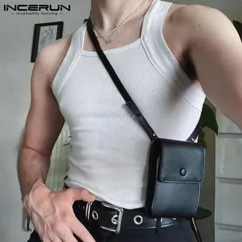 INCERUN Men Sleeveless Thin Slim Tank Tops Undershirts Summer T-shirts M белый