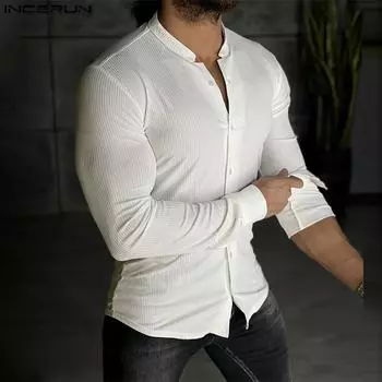 INCERUN Men Spring Autumn Long Sleeve Tops Casual Buttons Knitted Pullovers XL чёрный